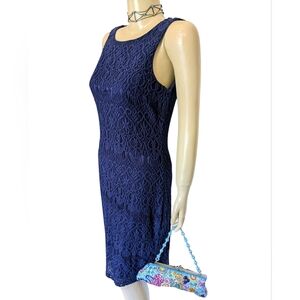 Lori M Collection Sleeveless Navy Blue Crochet Knit Midi Dress